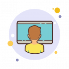 Icon of person sitting in front of computer screen